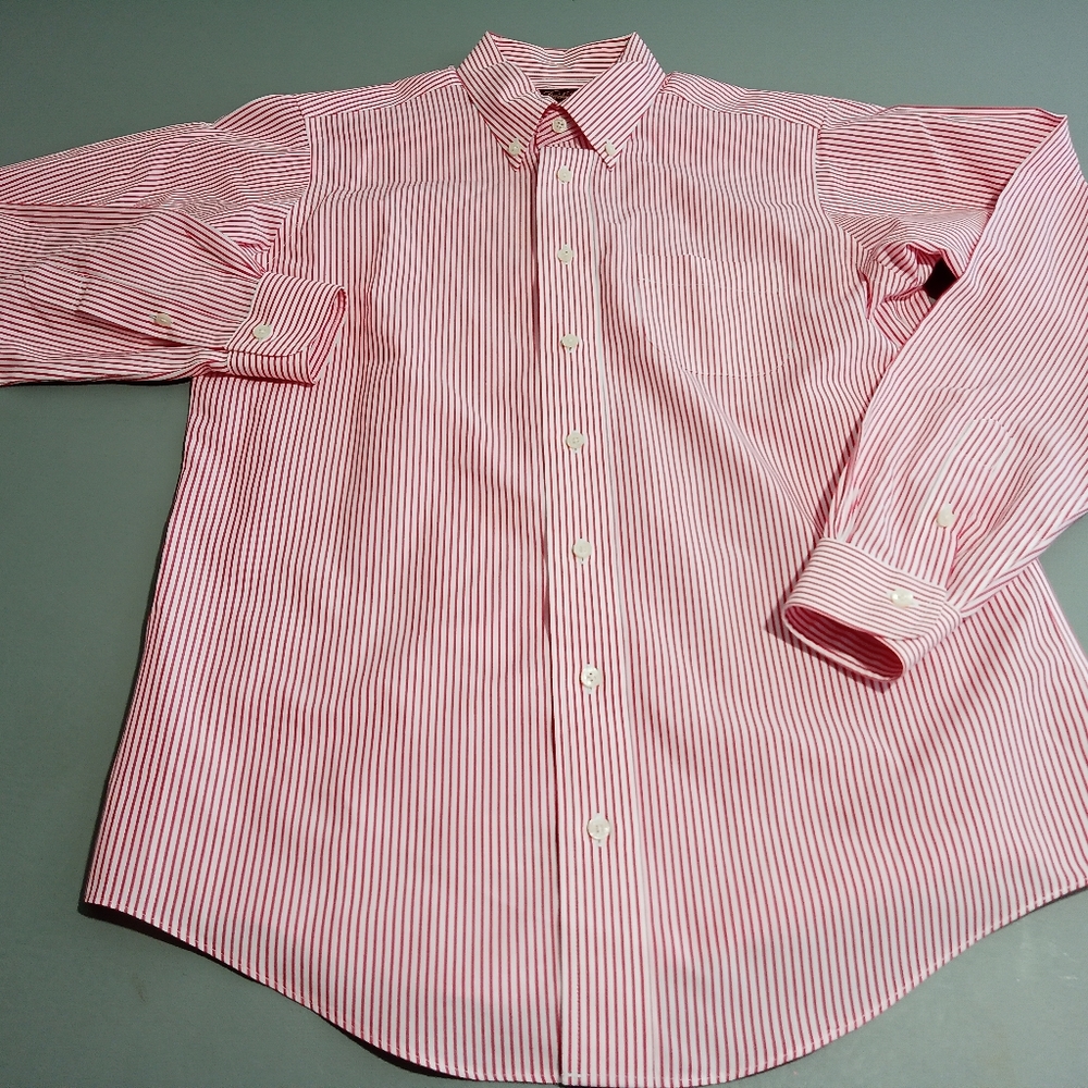 Brooks Brothers Big Boys Young Men Shirt Large Red White Non Iron  Long Sleeve